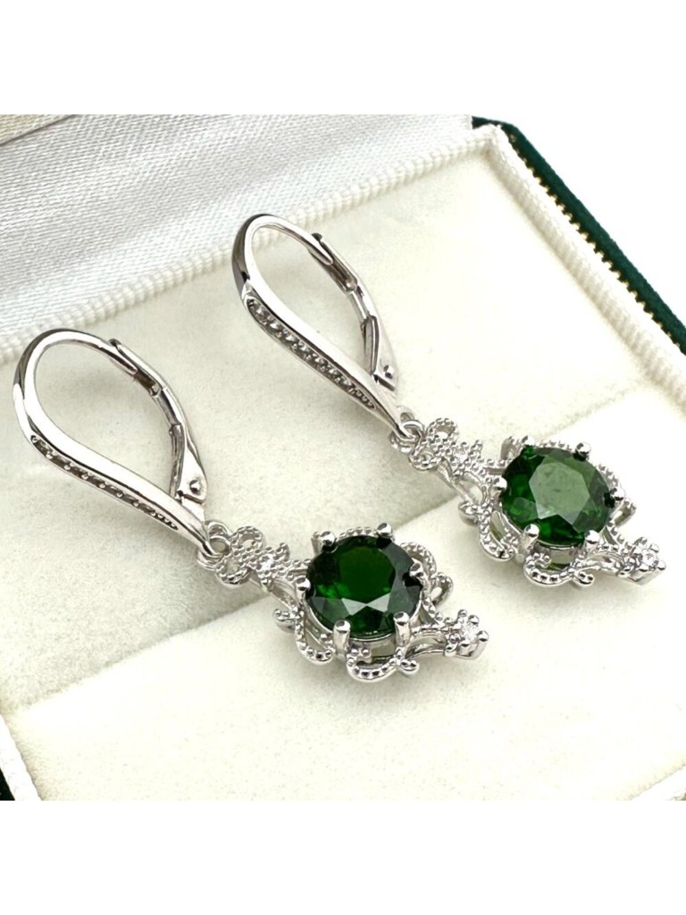 Chrome Diopside Diamond Accent Sterling Silver Earrings Pierced 1.5 Inch